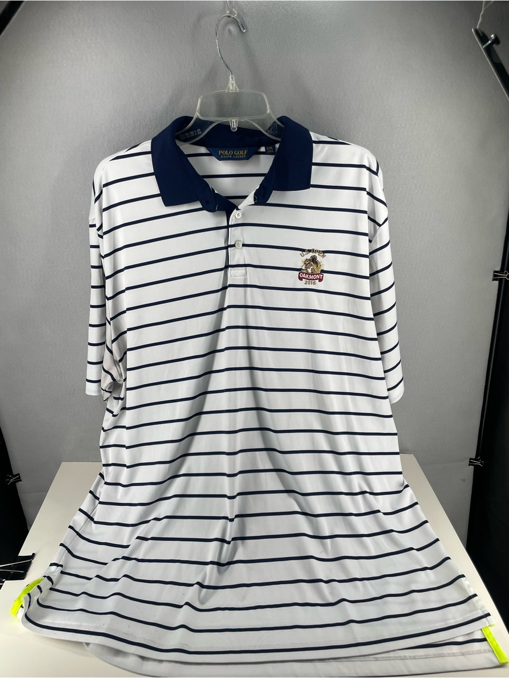 US Open Golf Shirt Men XXL White Navy Polo Ralph Lauren 2016 Oakmont Performance
